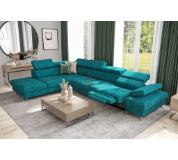 NAROŻNIK GALAXY RELAX Z FUNKCJĄ SPANIA 225X350 CM - Odcienie turkusu , lewa