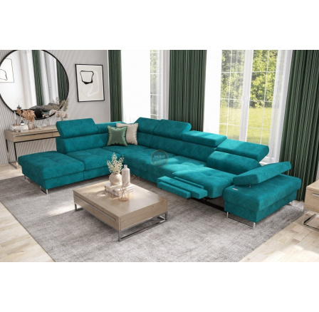 NAROŻNIK GALAXY RELAX Z FUNKCJĄ SPANIA 225X350 CM - Odcienie turkusu , lewa