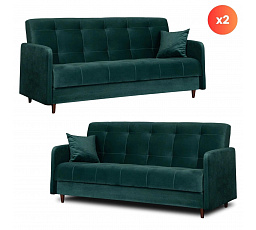 Zestaw 2x Sofa Rozkładana TIVOLI Zielona Welurowa