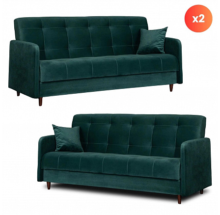 Zestaw 2x Sofa Rozkładana TIVOLI Zielona Welurowa