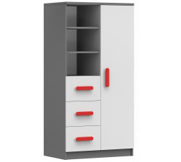 Polc 80 3S1D SMYK II - 05, Szürke/Fehér/Piros