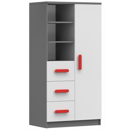 Polc 80 3S1D SMYK II - 05, Szürke/Fehér/Piros