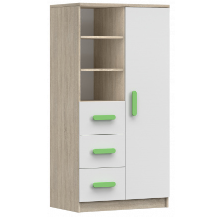 Polc 80 3S1D SMYK III - 05, Sonoma Tölgy/Fehér/Zöld