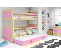 RICO 3 OSOBOWE RAMA SOSNA WYPEŁNIENIA RÓŻOWY SZUFLADA RÓŻOWY BEZ MATERACY 90 X 200 KPL