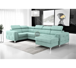 NAROŻNIK ORION MAX III Z FUNKCJĄ SPANIA 165x320x185 CM - Odcienie miętowego , lewa