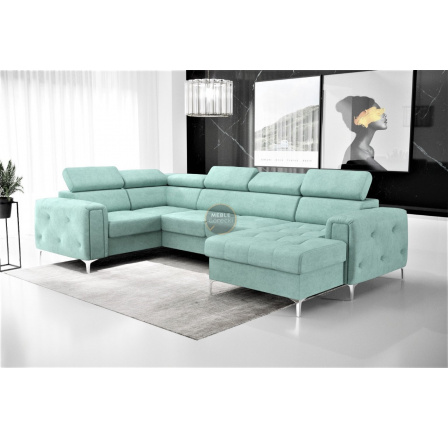 NAROŻNIK ORION MAX III Z FUNKCJĄ SPANIA 165x320x185 CM - Odcienie miętowego , lewa