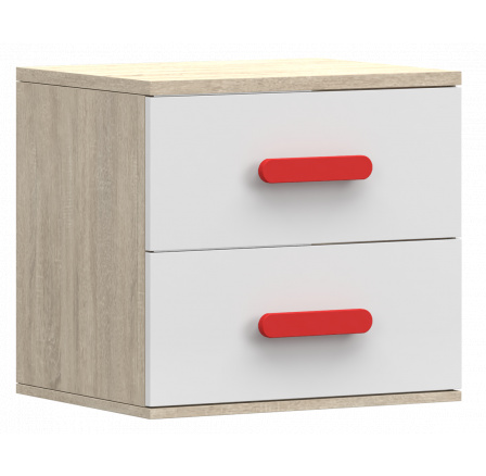 SMYK III éjjeliszekrény - 22, Sonoma Tölgy/Fehér/Piros