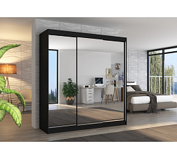 Tolóajtós szekrény tükörrel AUSTIN 200 Fekete+Fekete