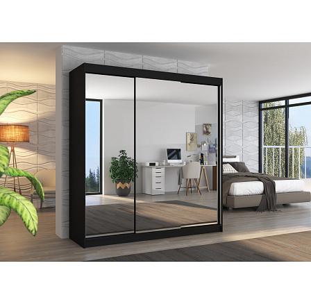 Tolóajtós szekrény tükörrel AUSTIN 200 Fekete+Fekete