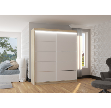 Tolóajtós szekrény LED világítással SPECTRA 180 Sonoma+Fehér