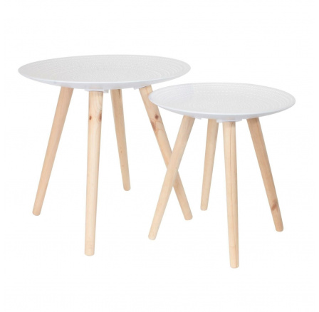 2 darabos kerek asztal szett fehér/természetes
