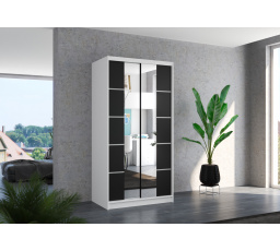 Tolóajtós és tükörrel ellátott ruhásszekrény KSAWER 100 Fehér+Fekete