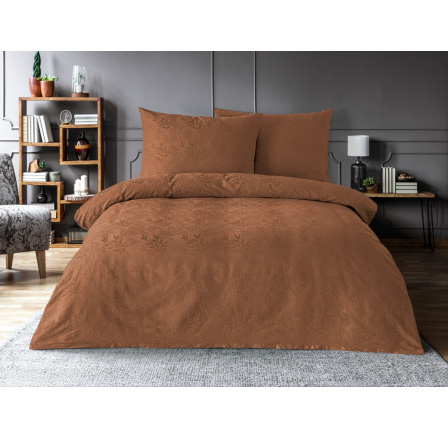 Saténový povlak na polštář se žakárovým vzorem listy hnědé 70x90