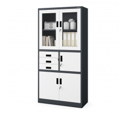 Irodai fém szekrény iratok és dokumentumok számára széffel FILIP, 900 x 1850 x 400 mm, antracit-fehér