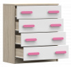 Komód 4S SMYK III - 02, Sonoma Tölgy/Fehér/Rózsaszín
