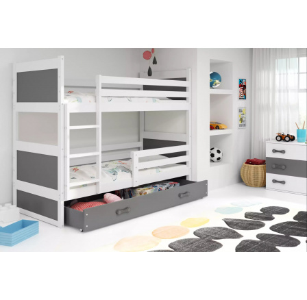 RICO PIĘTROWE RAMA BIAŁY WYPEŁNIENIA GRAFIT SZUFLADA GRAFIT BEZ MATERACY 90 X 200 KPL