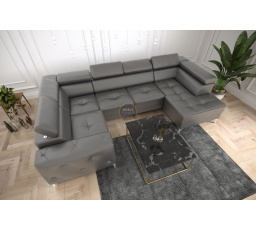 NAROŻNIK ORION MAX II Z FUNKCJĄ SPANIA 165X350X185 CM SKÓRA NATURALNA - Skóra szara , lewa