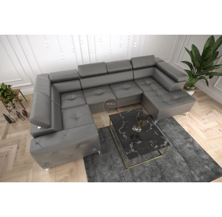 NAROŻNIK ORION MAX II Z FUNKCJĄ SPANIA 165X350X185 CM SKÓRA NATURALNA - Skóra szara , lewa