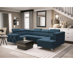 NAROŻNIK ORION MAX II Z FUNKCJĄ SPANIA 165X350X185 CM - Odcienie niebieskiego , lewa