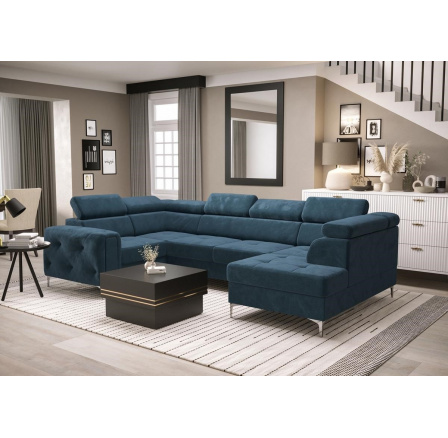 NAROŻNIK ORION MAX II Z FUNKCJĄ SPANIA 165X350X185 CM - Odcienie niebieskiego , lewa NAROŻNIK ORION MAX II Z FUNKCJĄ SPANIA 165X350X185 CM - Odcienie niebieskiego , lewa