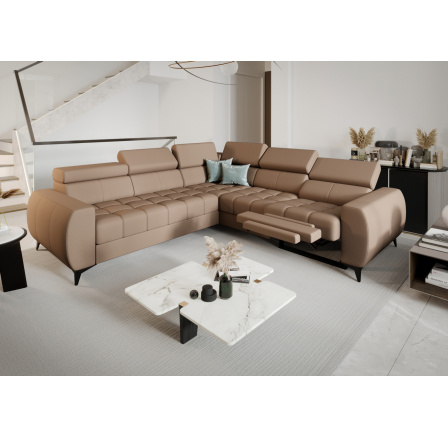 NAROŻNIK PORTO II RELAX SKÓRA NATURALNA 255x258 CM - prawa , Skóra toffi mat