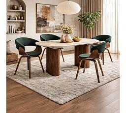 Stół OVAL Rozkładany 180-220 cm Trawertyn/Orzech