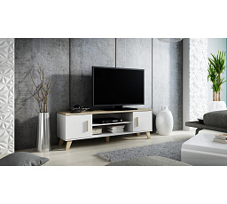 LOTTA 160 (2D2K) TV-állvány, fehér / sonoma tölgy