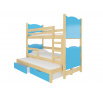 Háromszemélyes emeletes ágy matracokkal LETICIA Pine+Blue