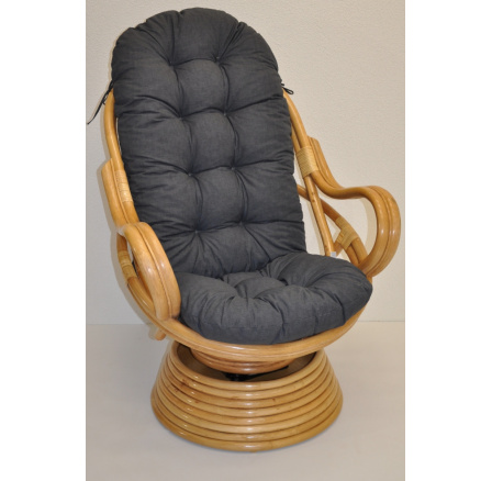 Ratanové houpací křeslo Swivel medové polstr tmavě šedý melír