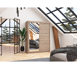 Tolóajtós szekrény tükörrel BIANCO 150 Truffle+Truffle