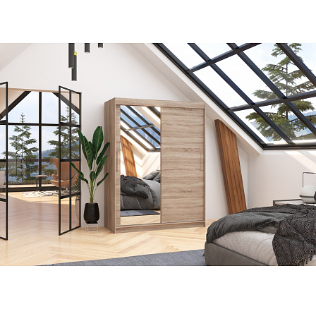 Tolóajtós szekrény tükörrel BIANCO 150 Truffle+Truffle