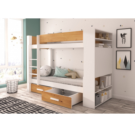 Kétszemélyes emeletes ágy GARET 180x80 Fehér+Artisan