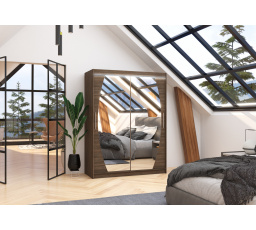 Tolóajtós szekrény tükörrel és LED világítással ALEN 150 Choco+Choco