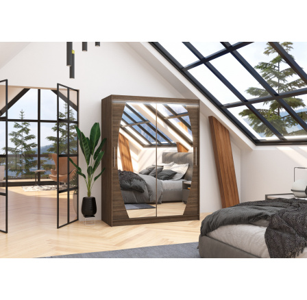 Tolóajtós szekrény tükörrel és LED világítással ALEN 150 Choco+Choco