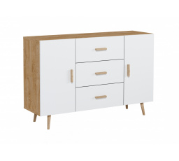 BRILLO K2D3S komód, Ribeck tölgy + Fehér matt