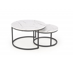 JAVA dohányzóasztal szett, fehér márvány / fekete