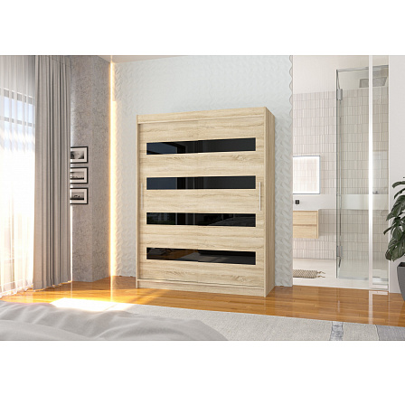 Tolóajtós szekrény lacobellel MARTINEZ 150 Sonoma+Fekete Lacobel