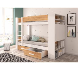 Kétszemélyes emeletes ágy GARET 200x90 Fehér+Arany Fenyő