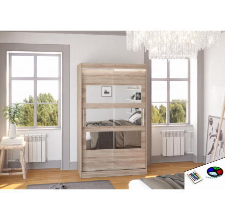 Tolóajtós szekrény tükörrel és LED világítással KOLORADO 120 Truffle+Truffle