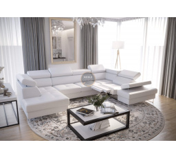 NAROŻNIK GALAXY MAX II RELAX Z FUNKCJĄ SPANIA 215x350x170 - Eko skóra biała , prawa