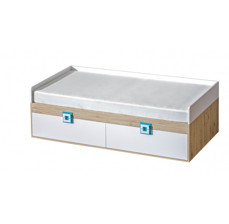 Dětská postel NICO 14, Světlý Dub/Bílá/Tyrkys