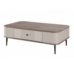 Stolik kawowy z szufladą Vesper 103x60 cm - kaszmir / orzech / czarne nogi
