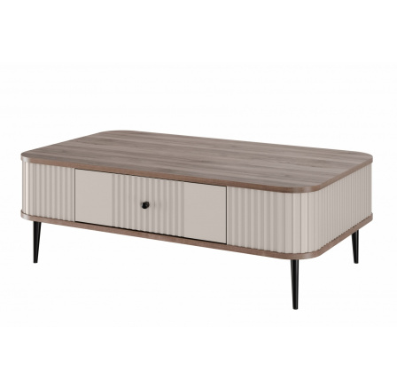 Stolik kawowy z szufladą Vesper 103x60 cm - kaszmir / orzech / czarne nogi