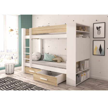 Kétszemélyes emeletes ágy GARET 180x80 Fehér+Sonoma