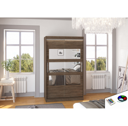 Tolóajtós szekrény tükörrel és LED világítással KOLORADO 120 Choco+Choco