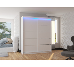 Tolóajtós és LED világítással ellátott SPECTRA 180 gardróbszekrény Fehér+Fehér