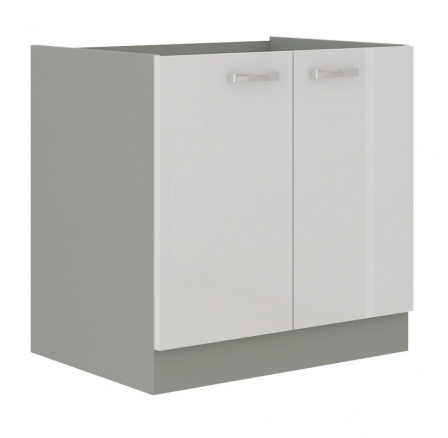 Kuchyňská skříňka pod dřez BOLZANO 80 ZL 2F BB, Bílý lesk/Šedá