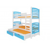Háromszemélyes emeletes ágy matracokkal SORIA Fehér+Kék
