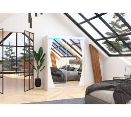 Tolóajtós szekrény tükörrel és LED világítással ALEN 150 Fehér+Fehér