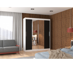 Tolóajtós szekrény tükörrel DALLAS 180 Fehér+Fekete